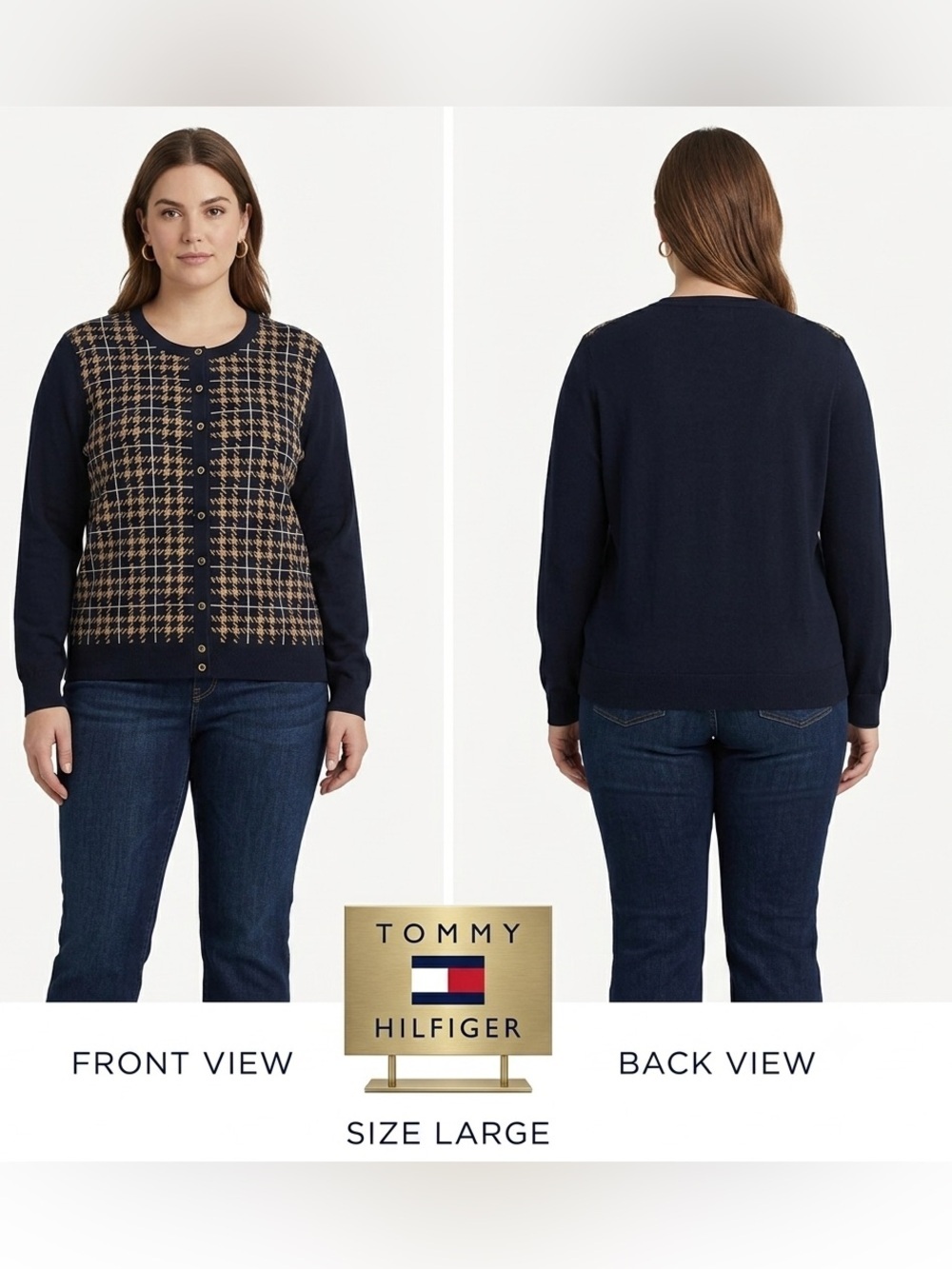 Tommy Hilfiger Houndstooth Front Prima Cotton Sweater Large